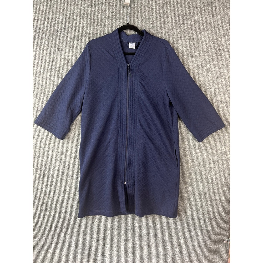 Croft & Barrow Navy Quilted Housecoat Robe Minimalist Full Zip Large Loungewear